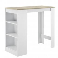 Table de bar haute avec rangement table bistro 110 cm blanc et chêne 03_0006188