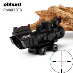 ohhunt 4x32 Tactical Riflescope with Back Up Fiber Optic Front and Rear Sight Tri-Illuminated Rapid