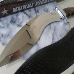 Couteau Hibben Kukri Fighter Knife 5Cr15MoV Manche Bois Lame D2 Etui Cuir GH5095