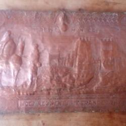 Ancienne plaque de cuivre travaillé évoquant la premiere Compagnie Montée des Regiments Etrangers