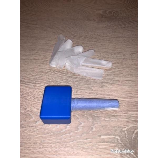 Mandrin bleu pour confectionner les tuis en papier combustible des armes  percussion en 44