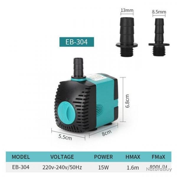 Pompe a Eau Submersible pour Aquarium Fontaine Bassin, Modele: 15W