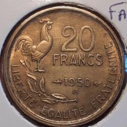 20 francs georges guiraud  1950 B queue à 4 faucilles ttb .tres rare