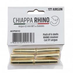 Pack de 6 douilles 4,5mm bbs/ plombs plats pour Rhino Co2