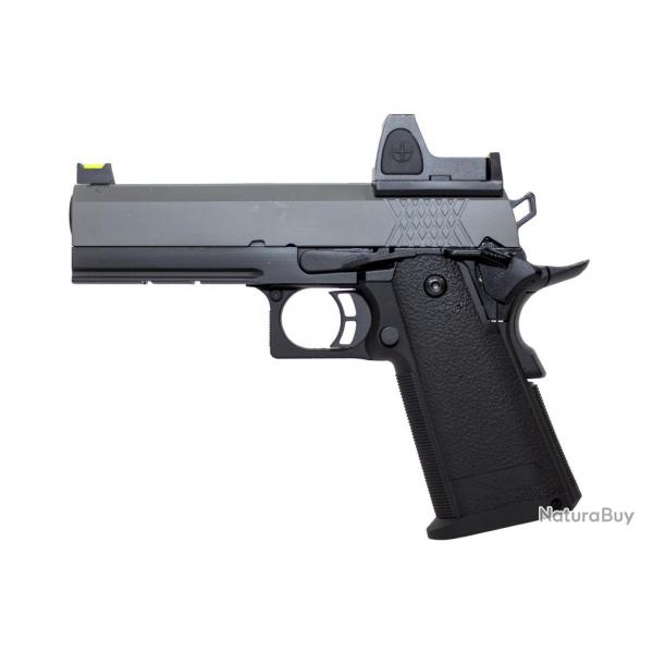 Rplique GBB Raven gaz Hi-Capa 4.3 Noir / Gris 0,9J + point rouge BDS