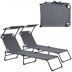 Lot de deux transats pliable avec toiture pare-soleil de relax acier 190 cm gris foncé 03_0004512