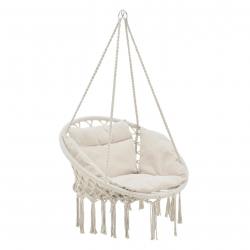 Hamac siège rond avec coussin chaise suspendue jusqu'à 150kg d'assise 60 cm crème 03_0006058