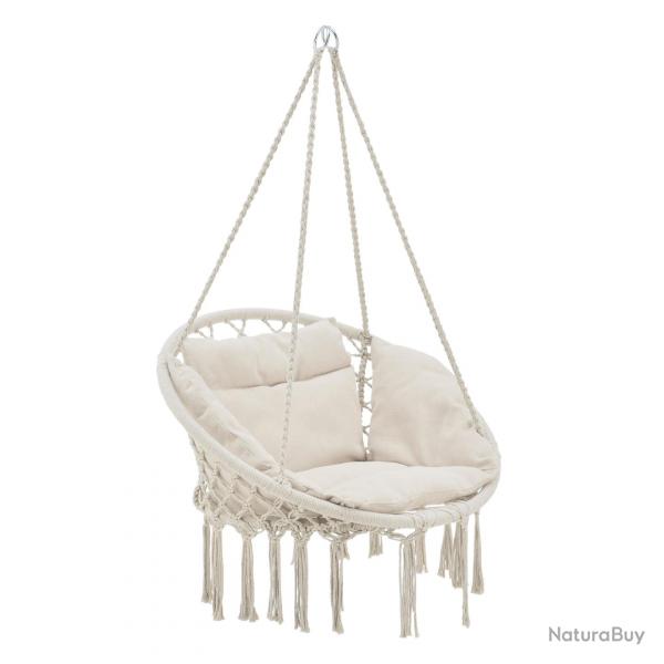 Hamac sige rond avec coussin chaise suspendue jusqu' 150kg d'assise 60 cm crme 03_0006058
