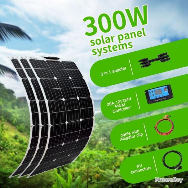 Kit Panneau Solaire Flexible 12/24v, Modele: Kit 300W 30A