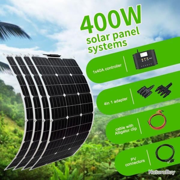 Kit Panneau Solaire Flexible 12/24v, Modele: Kit 400W 40A