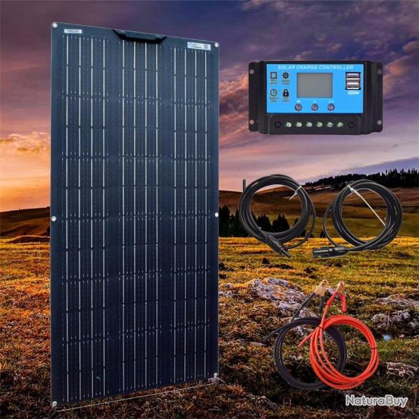 Kit Panneau Solaire Flexible 12/24v, Modele: Kit 100W 10A Noir
