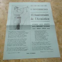 Publicité commémorative Lyon 11 nov 1918 datant 1933 avec clairon de l'Armistice ww1 première guerre