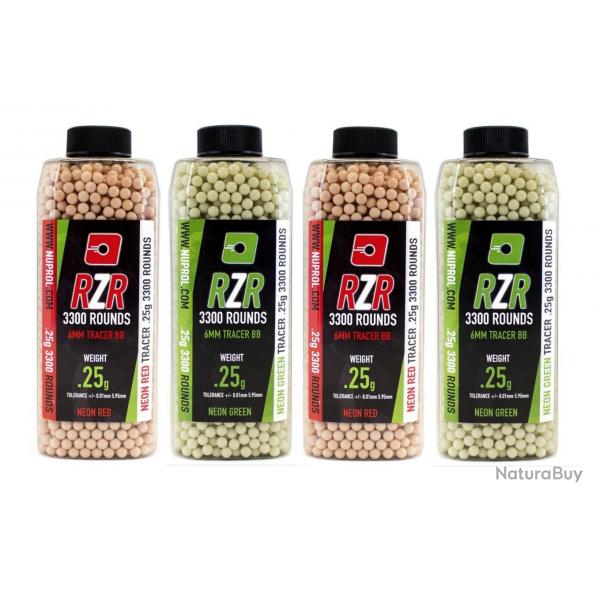 Billes Airsoft 6mm RZR 0.20g bouteilles 3300 bbs TRACER vertes