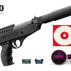 Pack Pistolet Air Comprimé Langley Silencer Calibre 4.5mm 10J + 500 Plombs pointus + 100 cibles