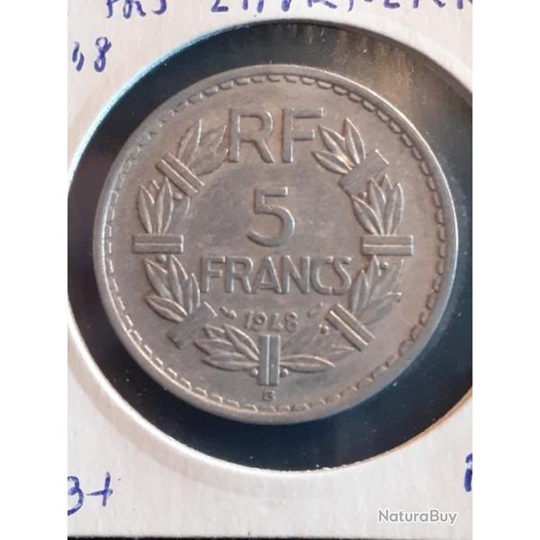 5 francs lavrillier alu 1948 B 9 ouvert en tb+