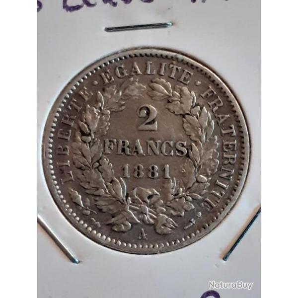 2 francs Crs argent 1881 A en sup