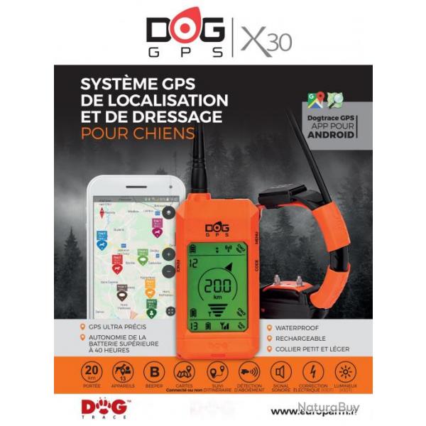 Collier GPS et de dressage pour chiens- DogTrace X30T- orange fluo