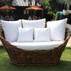 Canapé rond de jardin en rotin avec 5 coussins offerts - Haute qualité - Forte résistance