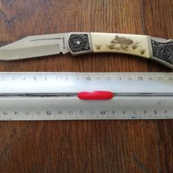 couteau pliant de chasse avec motif Sanglier