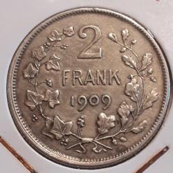 Belgique .2 francs argent 1909 légende flamande frank en ttb