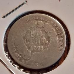 Rare 50 centimes Cérès argent 1871 K en b+