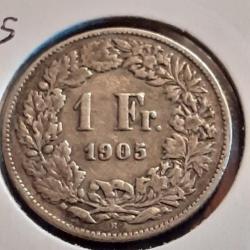 Suisse .1 franc argent 1905 B en tb - ttb