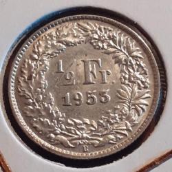 Suisse .1/2 franc argent 1953 B en sup