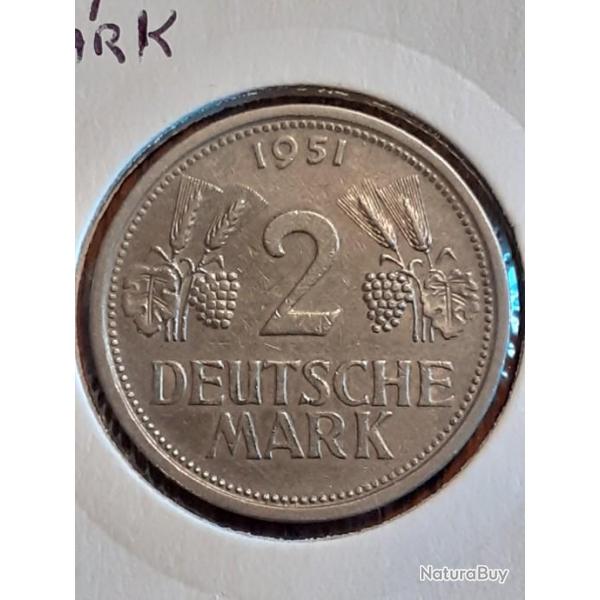 Allemagne.  2 mark 1951 J, en sup