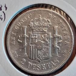 Espagne . 2 pesetas argent 1884 (84) en ttb