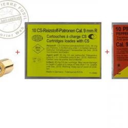 Lot de cartouches pour revolver d'alarme 9mm - 20 cart. à blanc + 10 cart. gaz CS + 10 cart. gaz poi