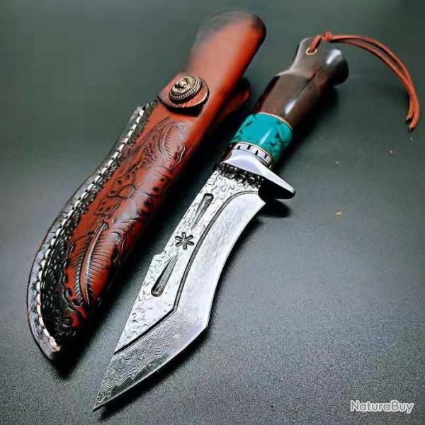 Magnifique Couteau de chasse en acier damas VG10 (Inoxydable - tranchant rasoir)