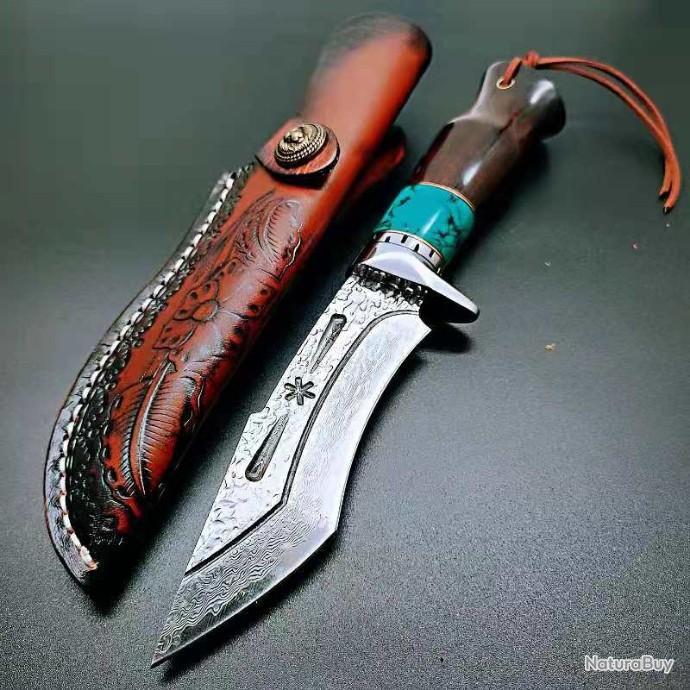 Couteau de chasse ultra tranchant, couteau de tourisme 2 en 1