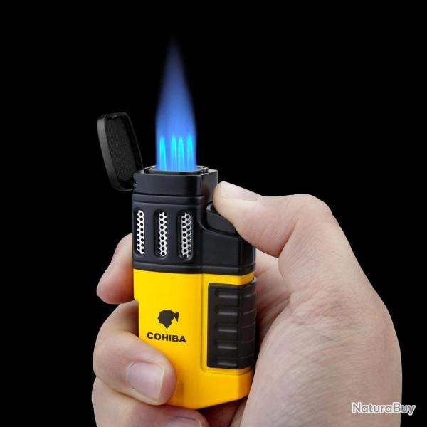Briquet Chalumeau Cigare Cohiba 4 Torches, Couleur: Jaune