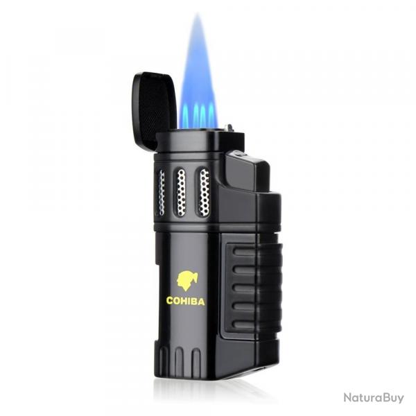 Briquet Chalumeau Cigare Cohiba 4 Torches, Couleur: Noir