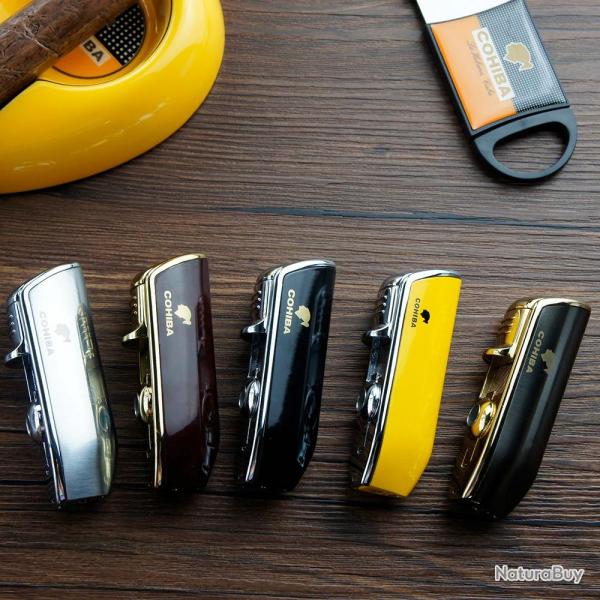 Mini Briquet Chalumeau Cigare COHIBA 3 Torche, Couleur: Gris