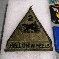 Patch armee us 2ND ARMORED DIVISION + TAB HELL ON WHEELS GREEN ORIGINAL