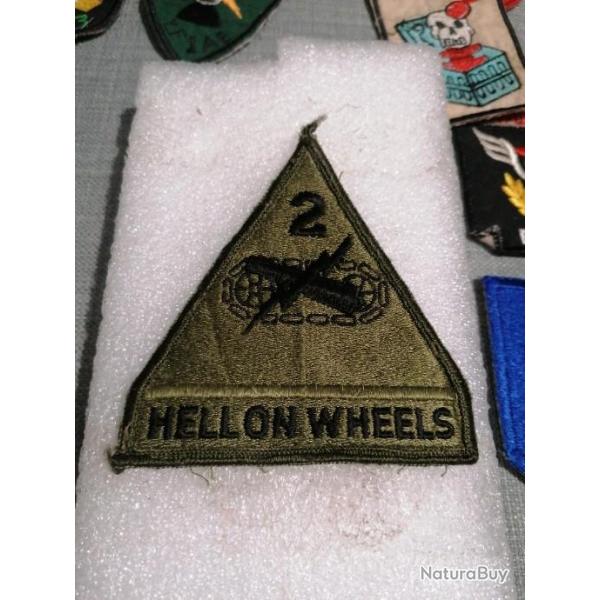 Patch armee us 2ND ARMORED DIVISION + TAB HELL ON WHEELS GREEN ORIGINAL