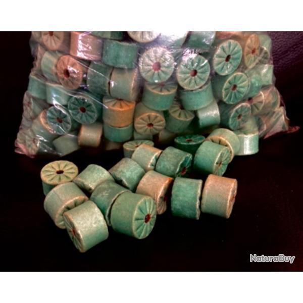200 bourres pneumatiques de marque ELEY couleur verte calibre 12 de 11  19 mm d'paisseur.