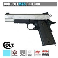 Réplique Airsoft Colt 1911 M45A1 Bicolore Rail Gun Full Metal Co2 1.1J