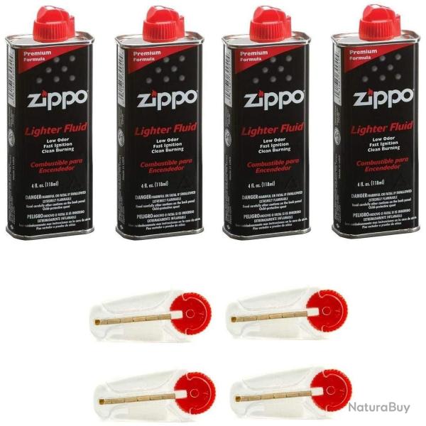 Lot de 4 bidons d'essence Zippo + 4 pierres  briquet