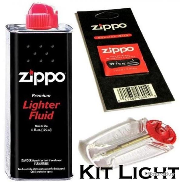 Kit entretien light pour Briquet Zippo avec Recharge Essence, Mche et pierres a briquet