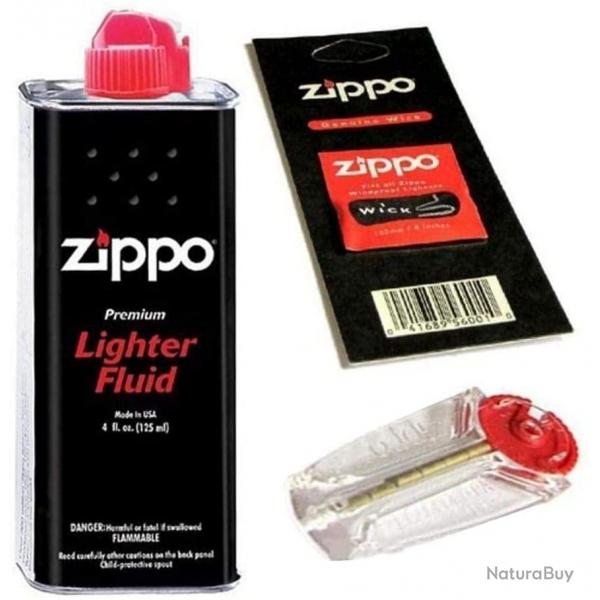 Kit entretien light pour Briquet Zippo avec Recharge Essence, Mche et pierres a briquet