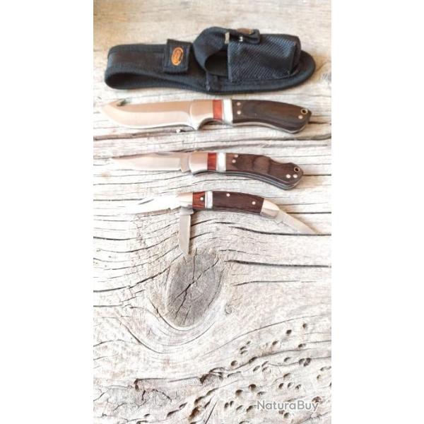 Ensemble de 3 Couteaux de chasse Lame en Acier Inox  Etui en Nylon CN21136507A