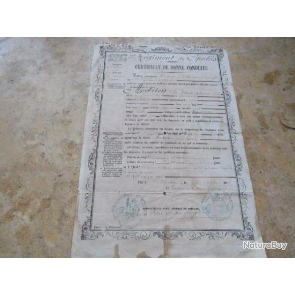 certificat bonne conduite cavalerie 1 spahis 1883 gnral La Tour d'Auvergne div d'Alger Mdia ABC