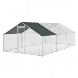 Enclos extérieur volière cage pour animaux avec serrure armature acier galvanisé 3 x 6 x 2 m argent