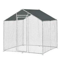 Enclos extérieur volière cage pour animaux avec serrure armature acier galvanisé 2 x 2 x 2 m argent