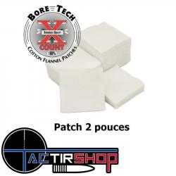 250 Patchs carré Bore Tech 2" Calibre .308 Cal., .338 Cal., .40 Cal., 10 mm, .44 Cal., .45 Cal.