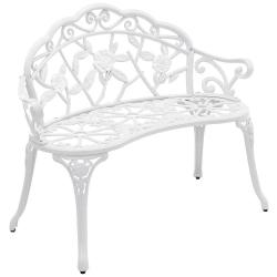 Banc chaise siège de jardin fonte résistant aux intempéries 100 cm blanc 03_0001007