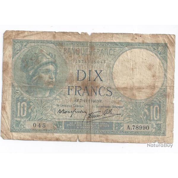 10 francs Minerve 1940