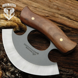 Couteau Bushmaster D'esquimau Ulu Inuit Lame Acier Carbone 1095 Manche Bois Etui Cuir UC3439